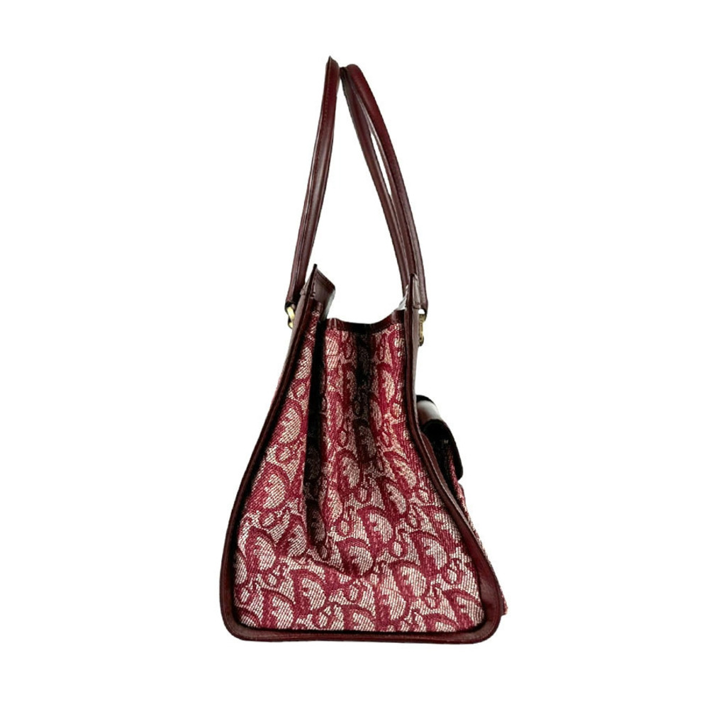 Dior Red Christian handbag gold Trotter leather canvas Burgundy Red Gold